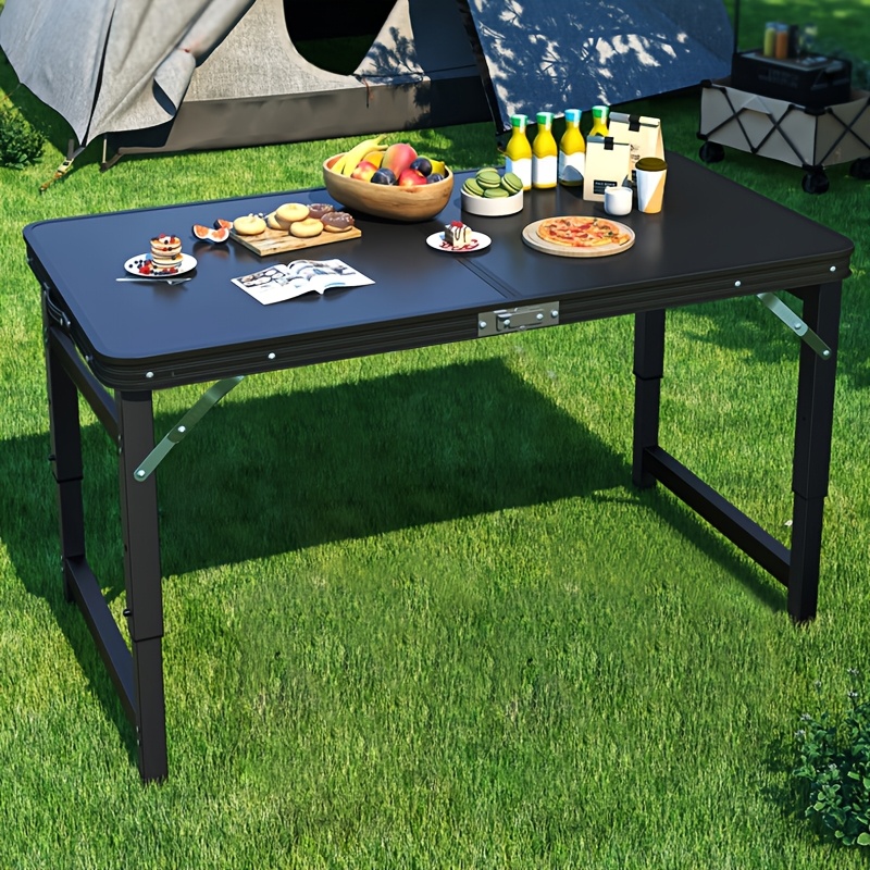 

[compact] Adjustable Height Portable Aluminum Folding Table - Lightweight, & Easy-to-carry With Handle - Camping, Beach, Office, And Outdoor Dining - Black, Camping Furniture