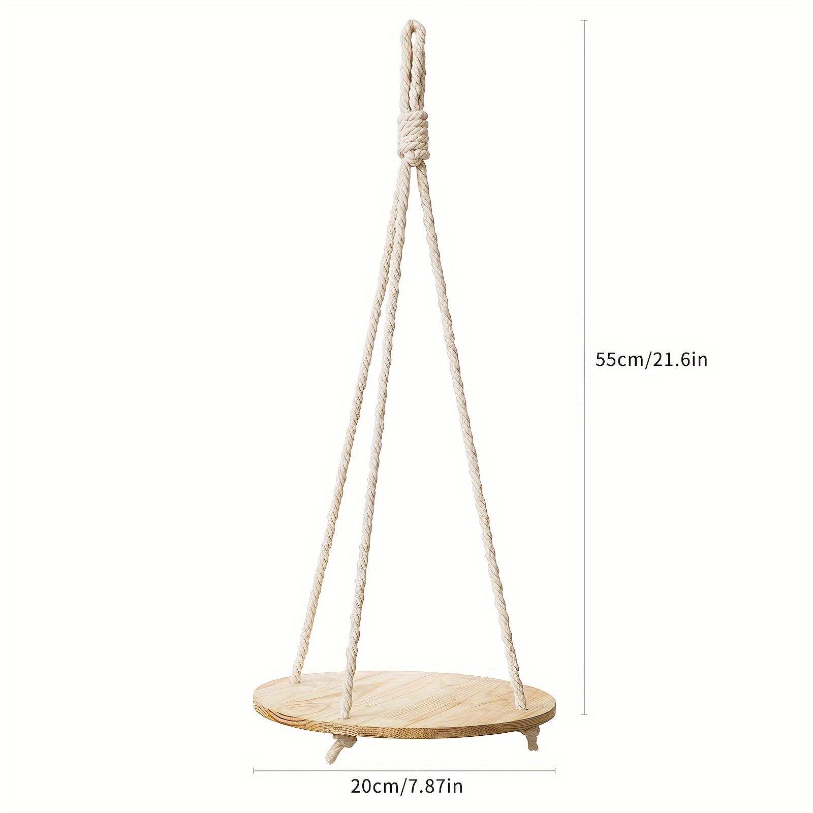 Image of 1pc Hanging Plant Shelf Circular Wooden Rope Suspended Floating Shelf Vintage Home Decor Display Pot Rack Suitable For Living Room Bedroom Kitchen