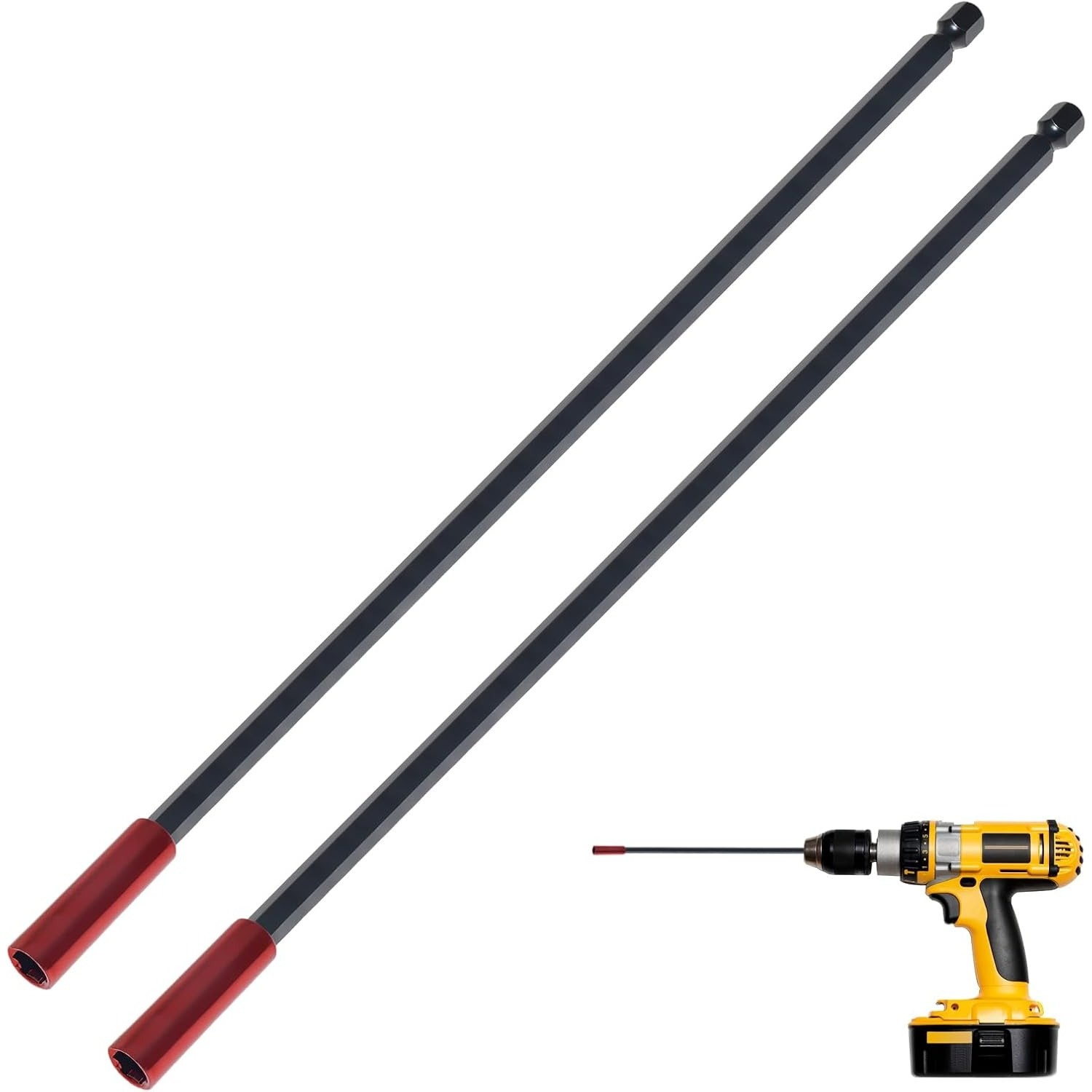 Image of Impact Driver Extension Drill Holder, 2pcs Of Magnetic Drill Bit Extensions, 1/4 Inch Drill Bit Extension Holder, 300 Mm Magnetic Drill Holder, 1/4 Inch Hex Driver With Magnetic Head