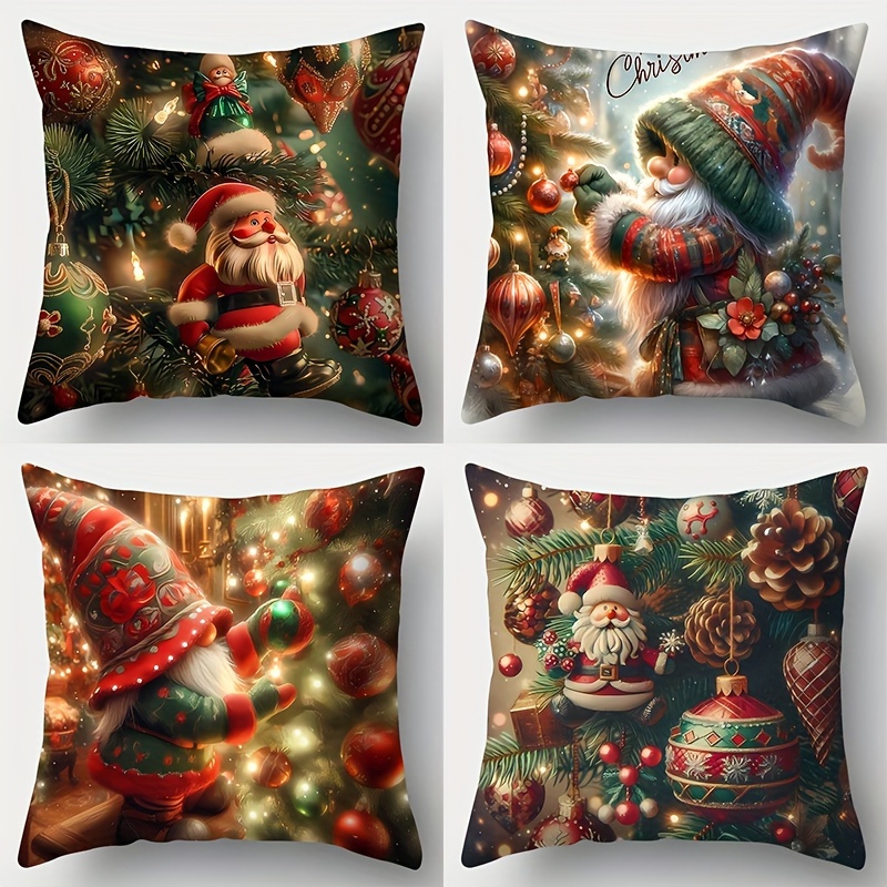 

4-pack Christmas Throw Pillow Covers, Contemporary Style, Zipper Closure, Woven Polyester, Festive Design, 17.72" Square, Decorative Pillowcases For Living Room And Bedroom - Hand Wash Only