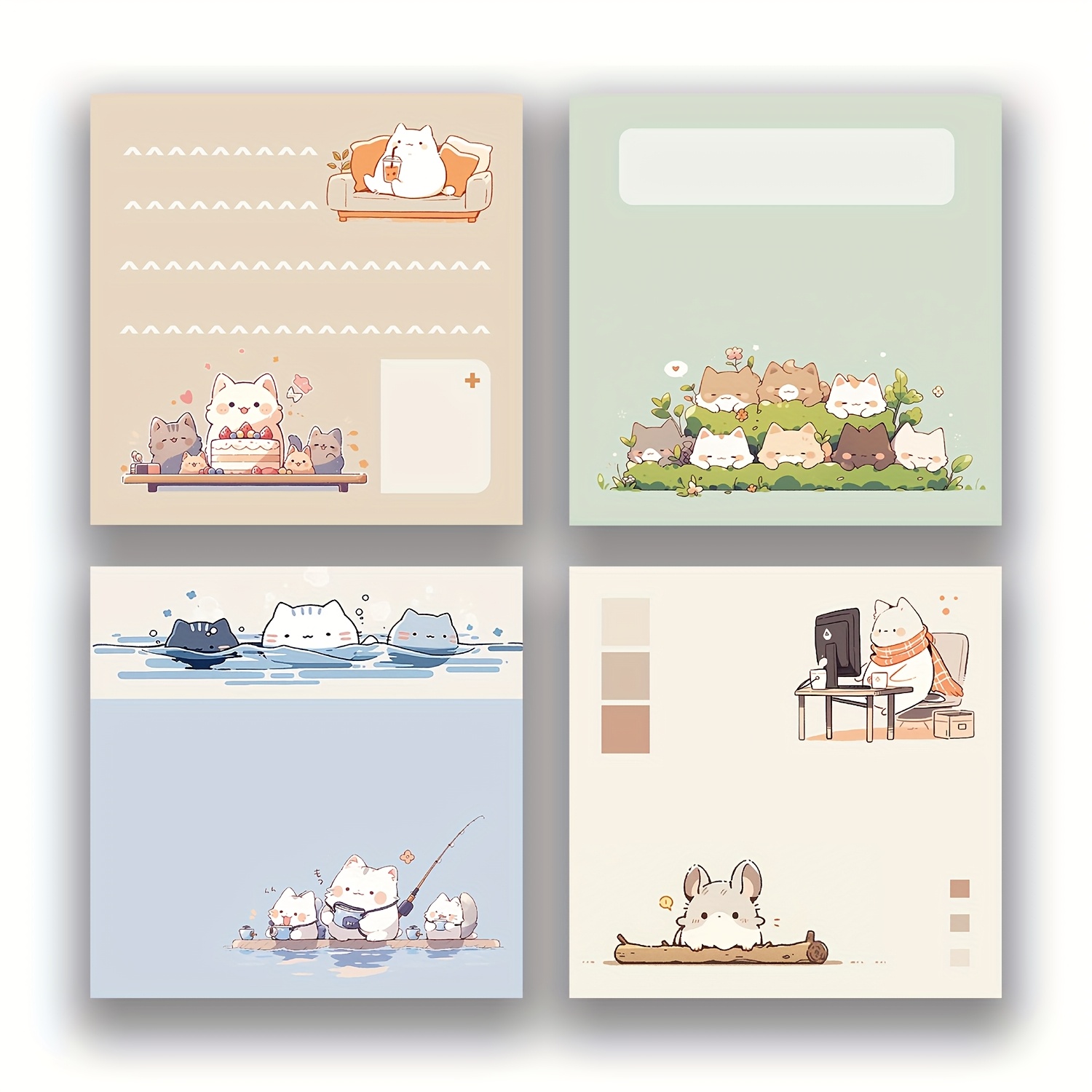 TEMU 1 Pack Of 4 Cat-themed Sticky Notes Measuring 3x3 Inches, Perfect For School, Office, Or Home Use - Great Gift Options For Teachers, Women, And
