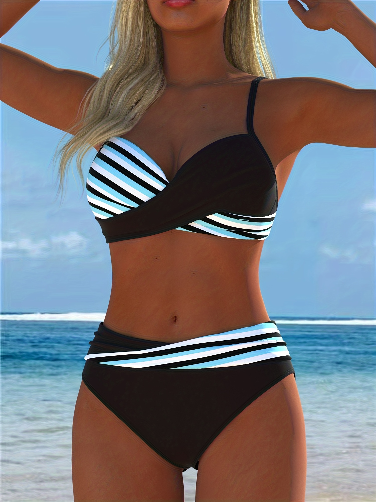 Biquíni com Patchwork e Blocos de Cor, Moda Praia, Moda Piscina