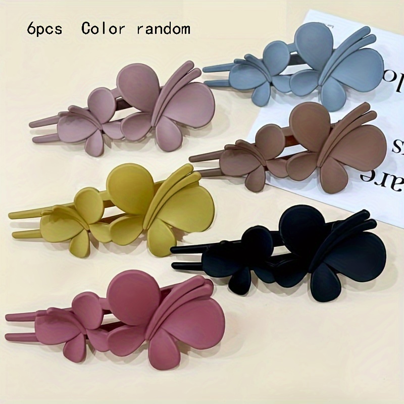 TEMU 6pcs Plastic Flower Hair Clips For Women - Elegant Frosted Disc Hairpins, Colorful Simple Flower Claw Clips With Exquisite Hair Bun Duckbill , Stylish Party Hair Accessories