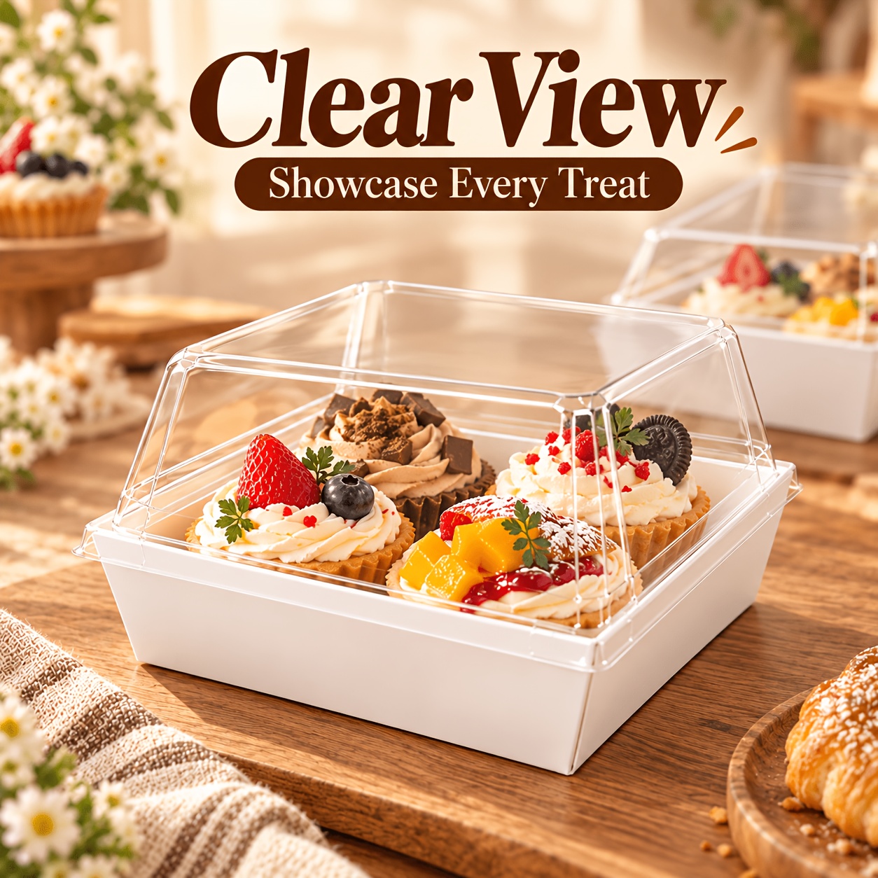 TEMU 104pcs (52 Boxes And 52 Lids) Square Transparent Lid Fresh Boxes, Baking Pastry Packing Boxes, Suitable For Cake Slices, Snacks, , Sandwiches,