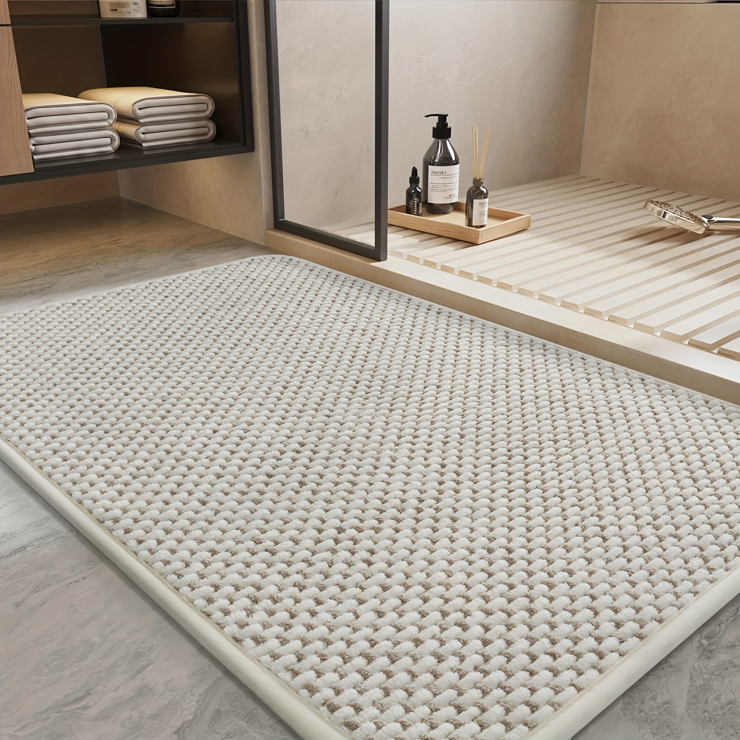 Image of Bath Mat-super Absorbent Chenille Bathroom Mats-rubber Backed Bath Mats For Bathroom Non Slip, Machine Washable Bathroom Rugs Front Of Bathtub, Shower Room, Sink