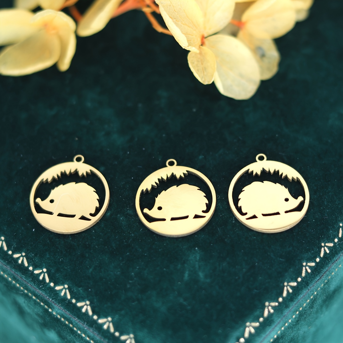 3pcs Stainless Steel Pendant Cute Animal Hedgehog Charms For Necklace Bracelet Earrings Jewelry Making Supplies Diy
