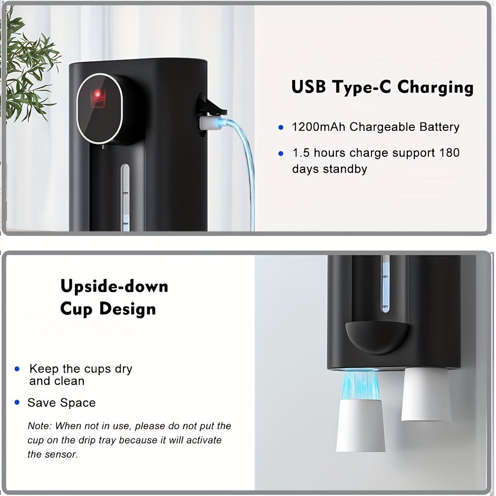 Automatic Sensing Mouthwash Dispenser, Smart Electric Mouthwash Dispenser, Wall-mounted without Drilling, USB Rechargeable, with Display, Personal Care, Oral Cleaning Liquid Automatic Dispenser, Remaining Water Tank Capacity Visible, 3-speed Output Adjustable, Large Capacity, with 2 Mouthwash Cups, Bathroom Supplies