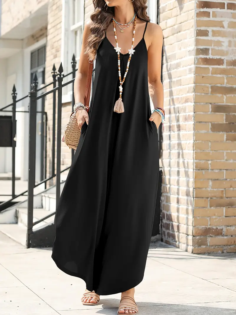 V Neck Casual Black Dress With Pockets Short Sleeve V-Neck Dress, Black, Size V Neck Casual Black Dress With Pockets Short Sleeve V-Neck Dress, Black, Size