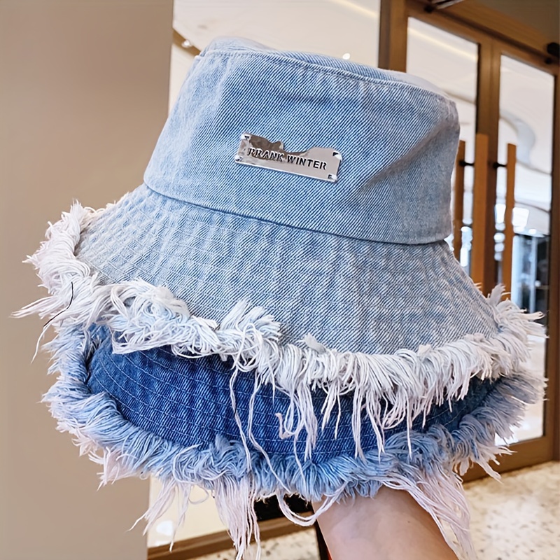 prank winter ほつれたエッジのデニムバケットハット 春/夏用の