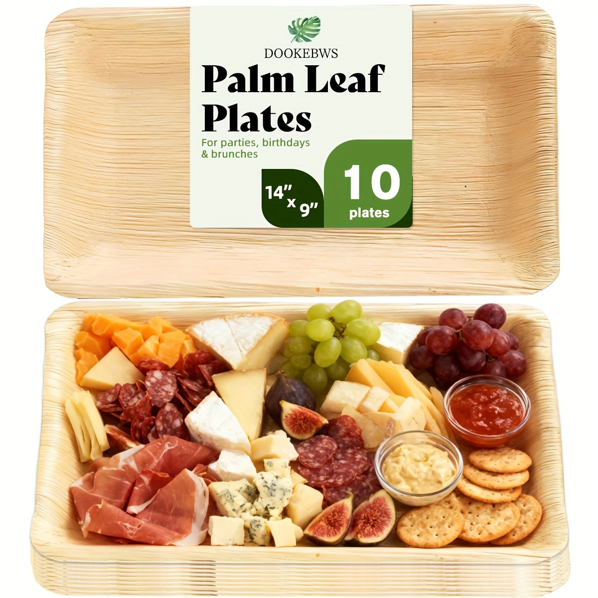 TEMU 10pcs 14-inch X 9-inch Palm Leaf Serving Plates With Textured Surface, Ideal For Outdoor Events, Weddings, Valentine's Day, Sturdy And Stylish