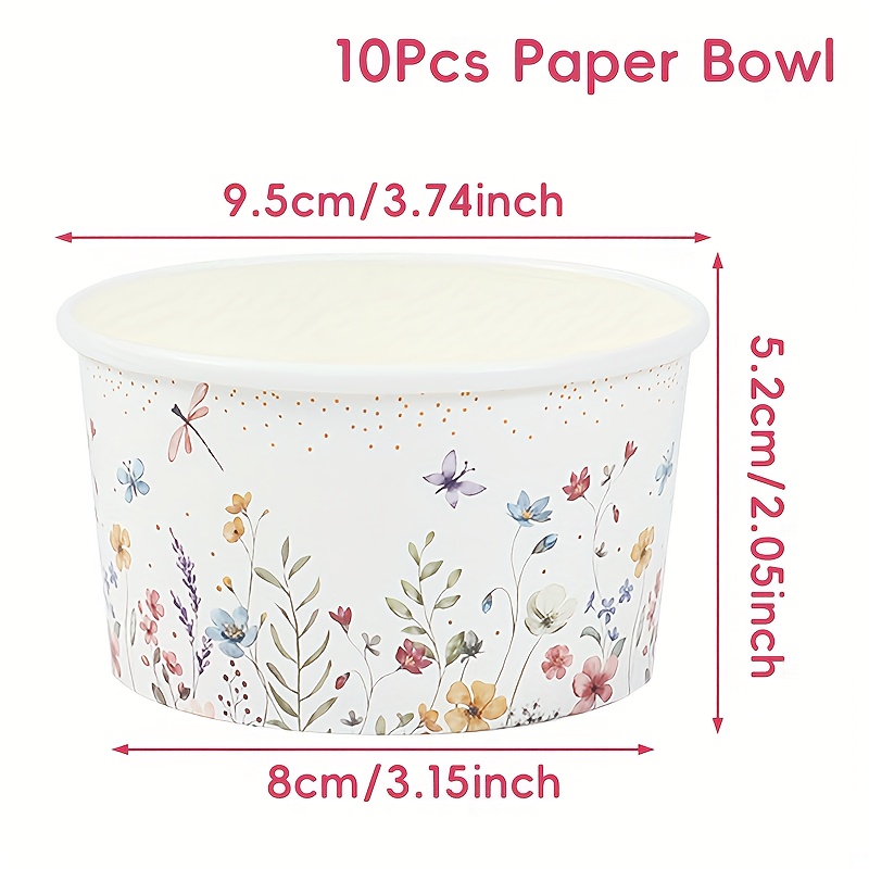 Image of 10pcs, Party Packs, Paper Bowl, Pattern Paper Bowl, Disposable Paper Bowl, Theme Party Decoration, Wedding Bride Party Decoration, Happy Birthday Party Supplies, Shower Party Decoration, Table Decor
