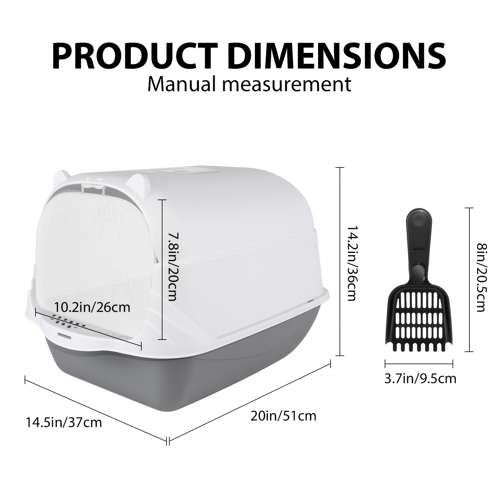 TEMU Large Cat Litter Tray Toilet Box, Enclosed Secure Flap Door Lidded Detachable Hood , With , High Sided Rim Spacious, With Cat , 51 * 37 * 36cm,
