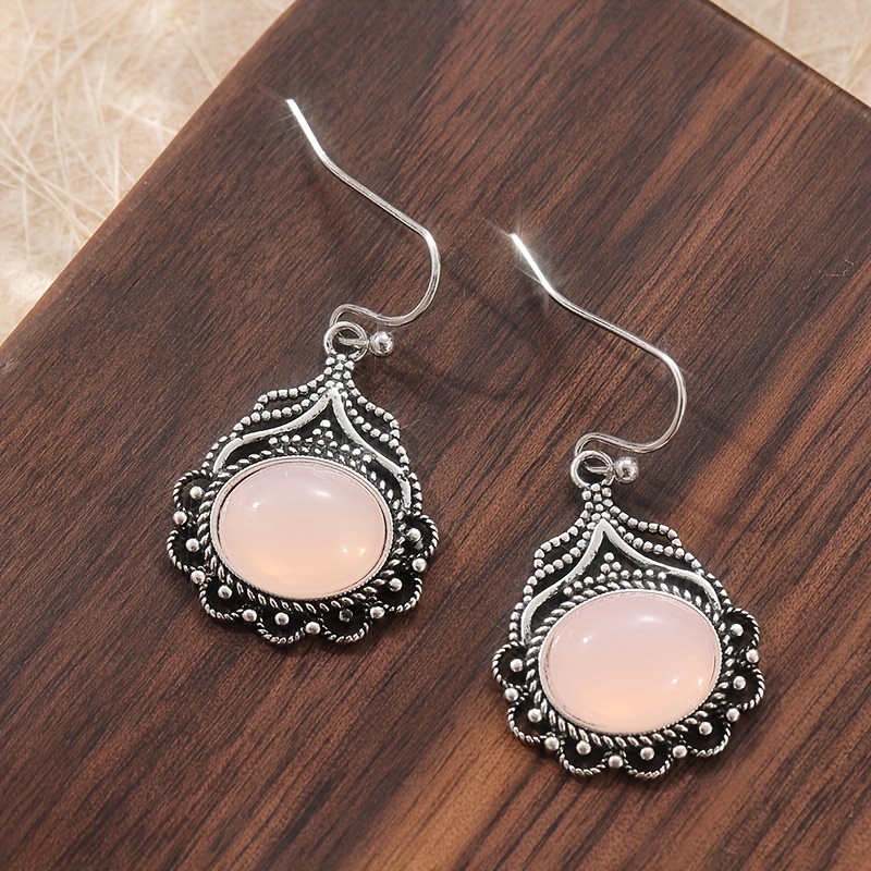 Vintage Artificial Moonstone Long Drop Dangle Earrings, Boho Elegant Style
