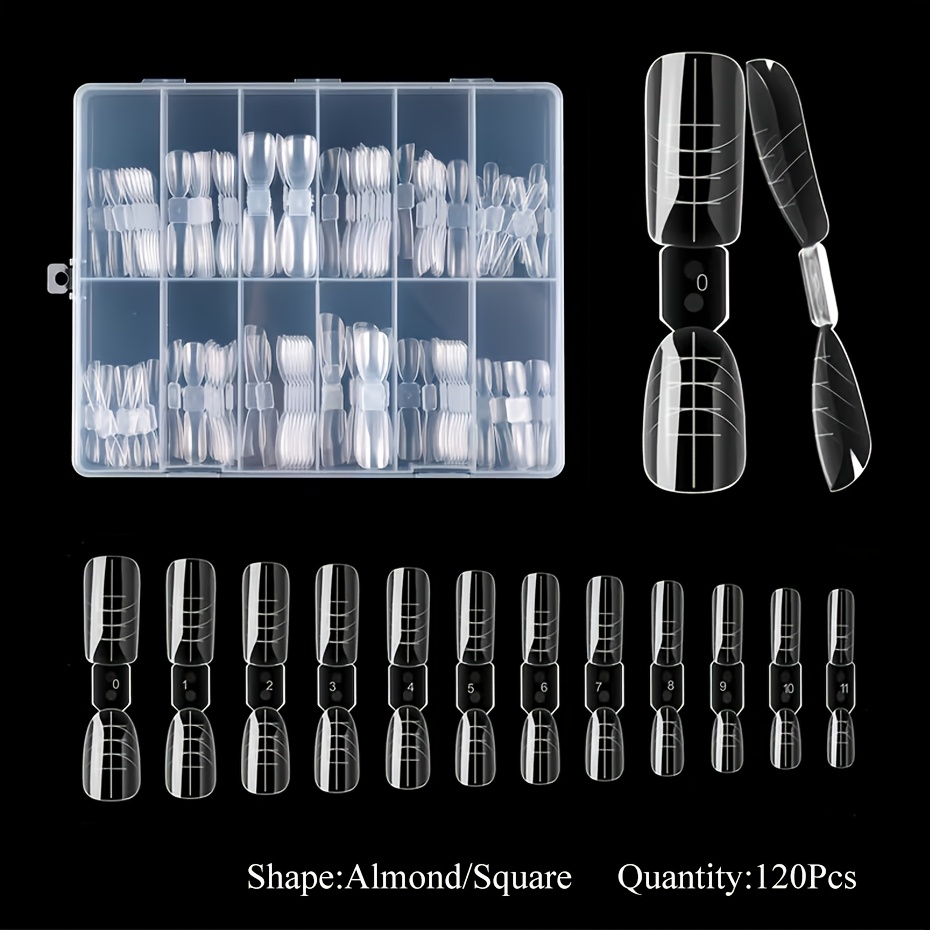 E-shop 120 Stück/Box Nagelverlängerungsform Mandel Quadrat Doppelform, Transparente Damen für Nagelverlängerung, Nagelformung, Schnellbauform,