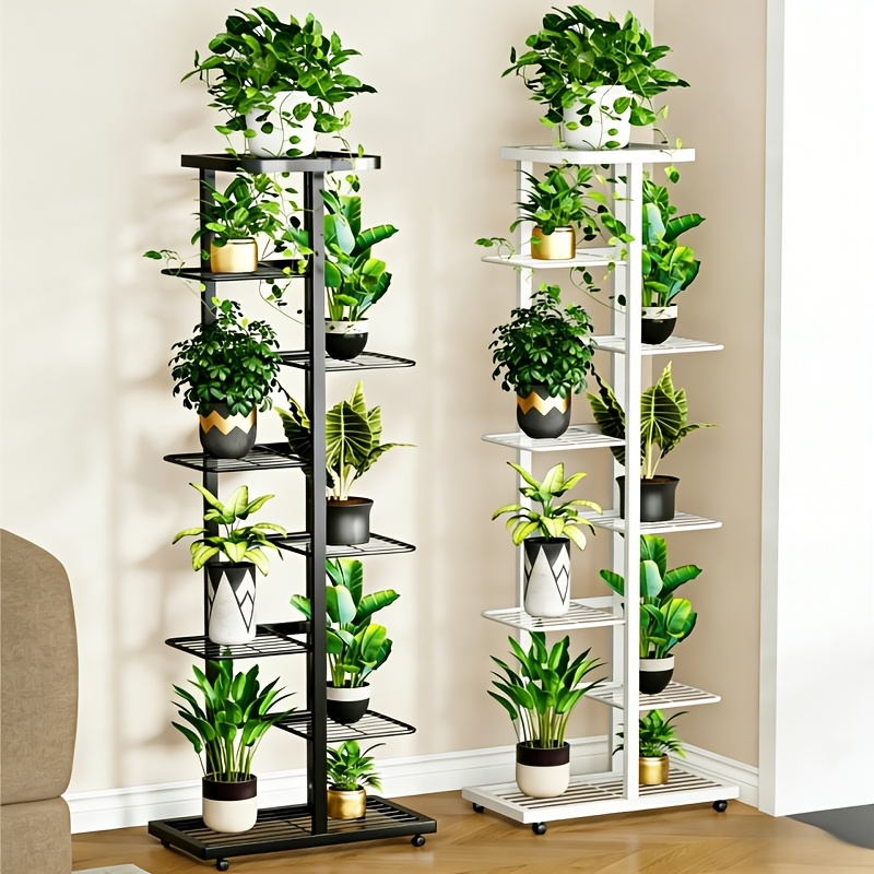 Image of 8 Tier 9 Potted Metal Plant Shelf, Indoor/ Outdoor Plant Stand, Multi- Tier Flower Pot Holder, Planter Display Shelving Unit For Patio, Garden, Corner, Balcony, Living Room, Flower Stand