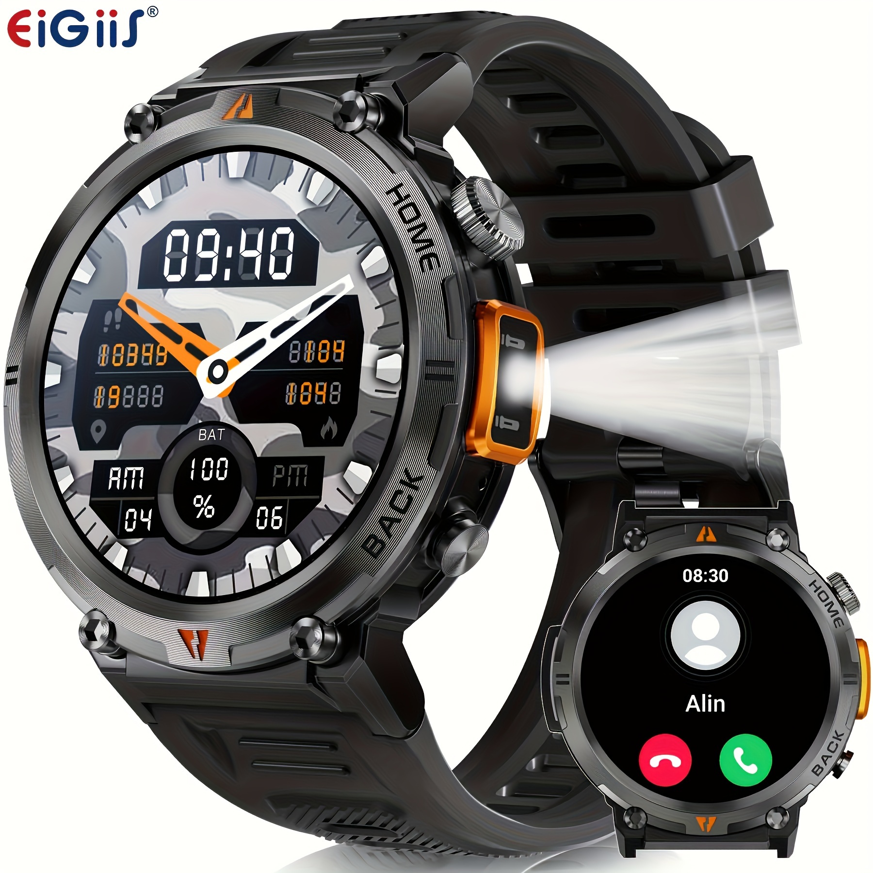 Reloj Deportivo para Hombre con Linterna IPX8 (3ATM), Pantalla de  pulgadas Inalámbricas, Múltiples Deportivos, Compatible