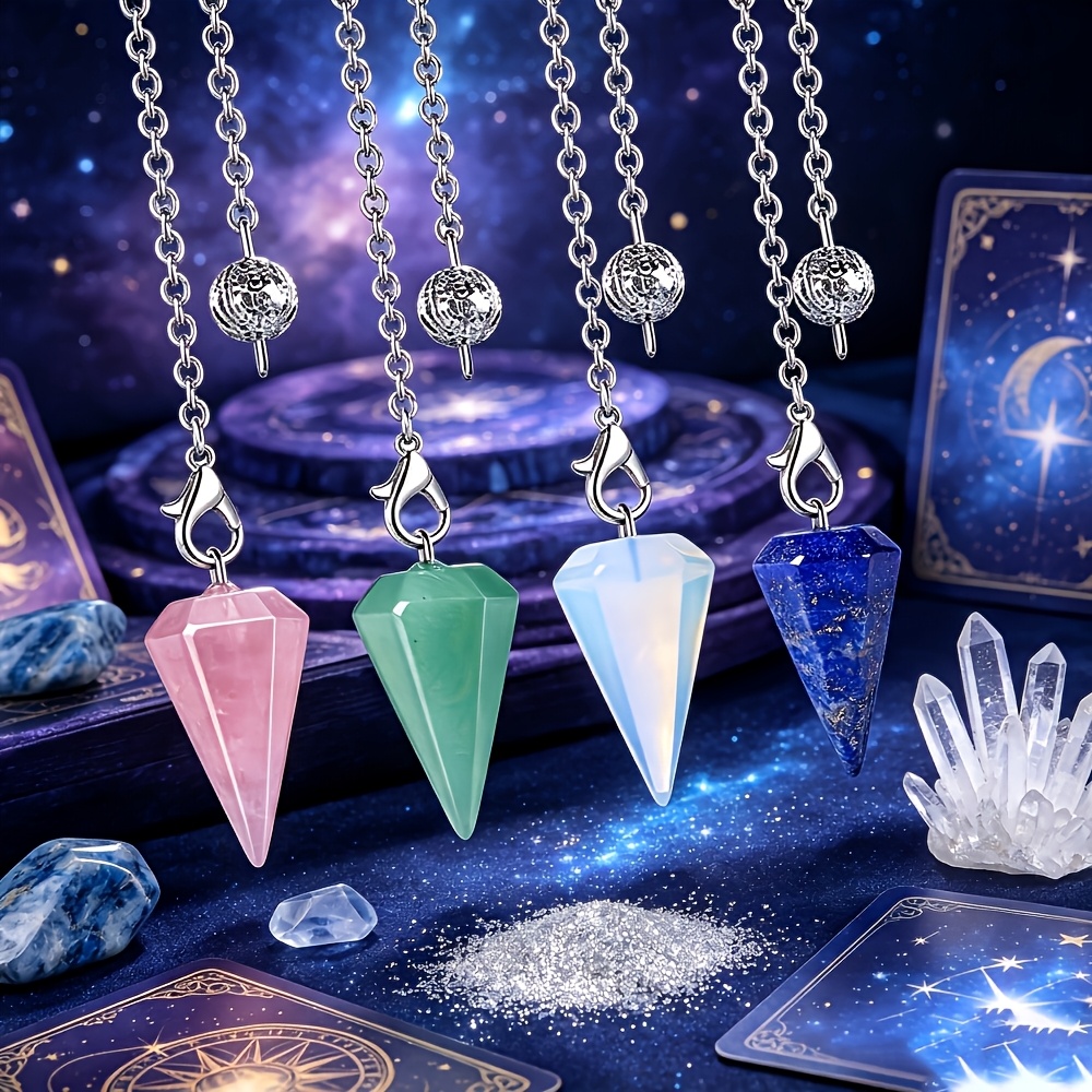 8pcs Crystal Stone Hexagonal Pointed Pendulum Balance Wheel Pendant