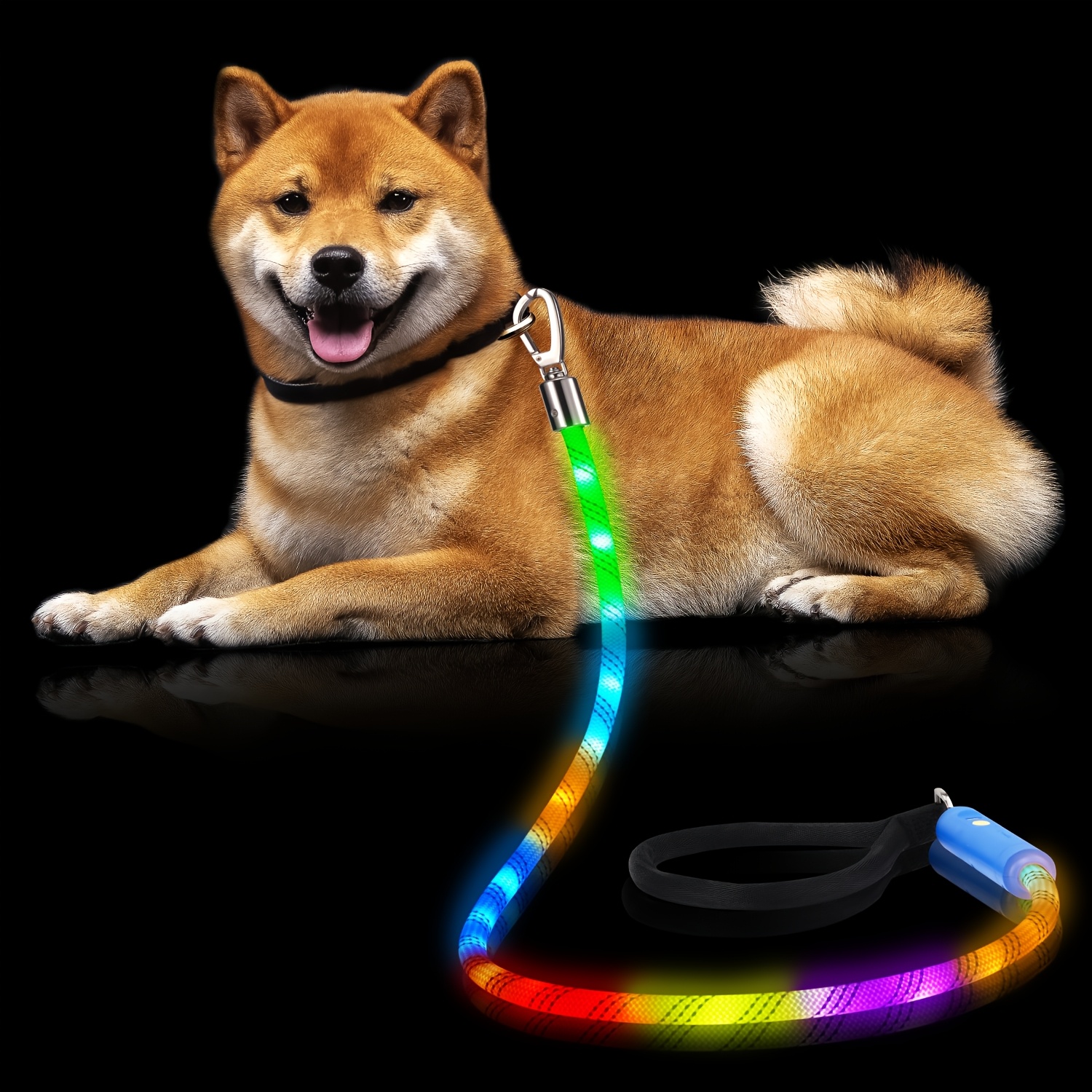 TEMU 1pc Reflective Dog Leash With 16 , Durable Polyamide Striped Led Light-up Lead For Safety, Training Tether For Small To Large Dogs