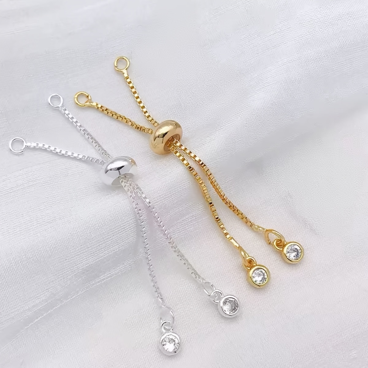 E-shop 2 Stück Reines Kupfer Verstellbares Zubehör mit Silberbeschichtung, 6 cm/2,36 Zoll, Ausziehbare Zugkette, Schmuckdekor, Handgefertigtes Zubehör,