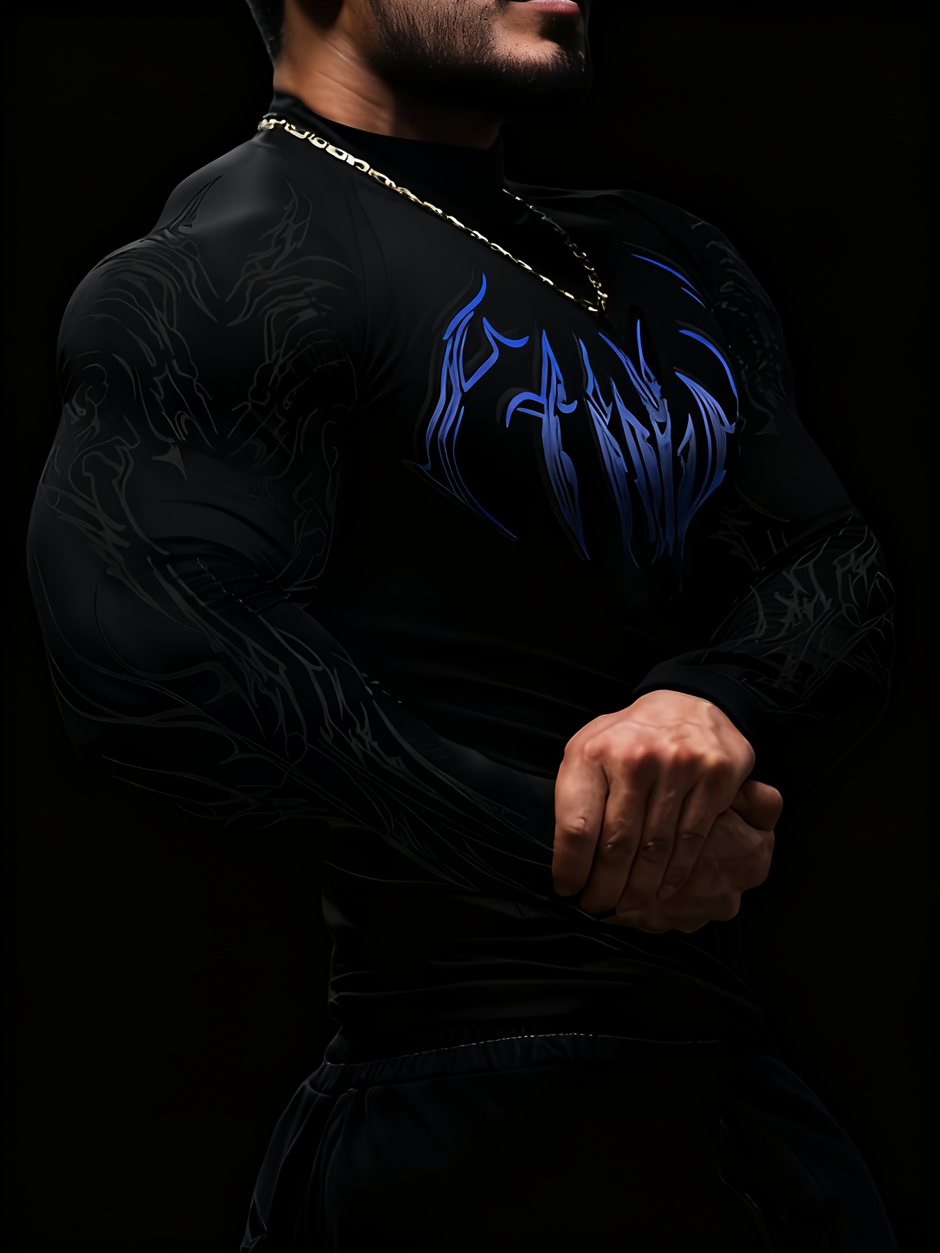 mens high neck   fit compression long sleeve shirt with geometric   design suitable for   fitness and casual   gray color block Product details 2