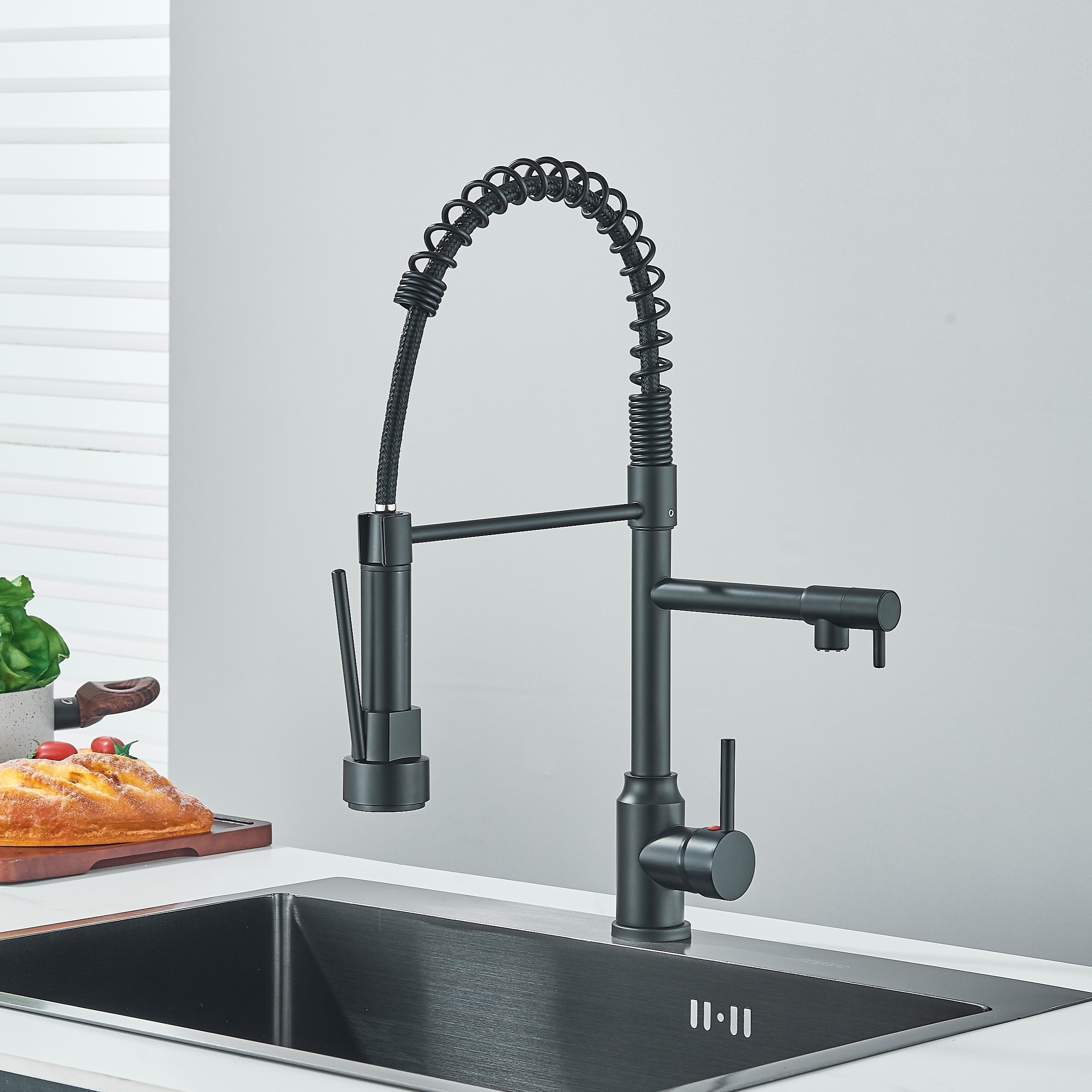 

1pc Modern Faucet With Flexible Pull Down Sprayer, Stainless Steel Hot And Cold 9/16" Hoses, , Universal Rotating Sink Faucet, Spring Washbasin And Dishwashing Tap, 17.6"/47cm Height