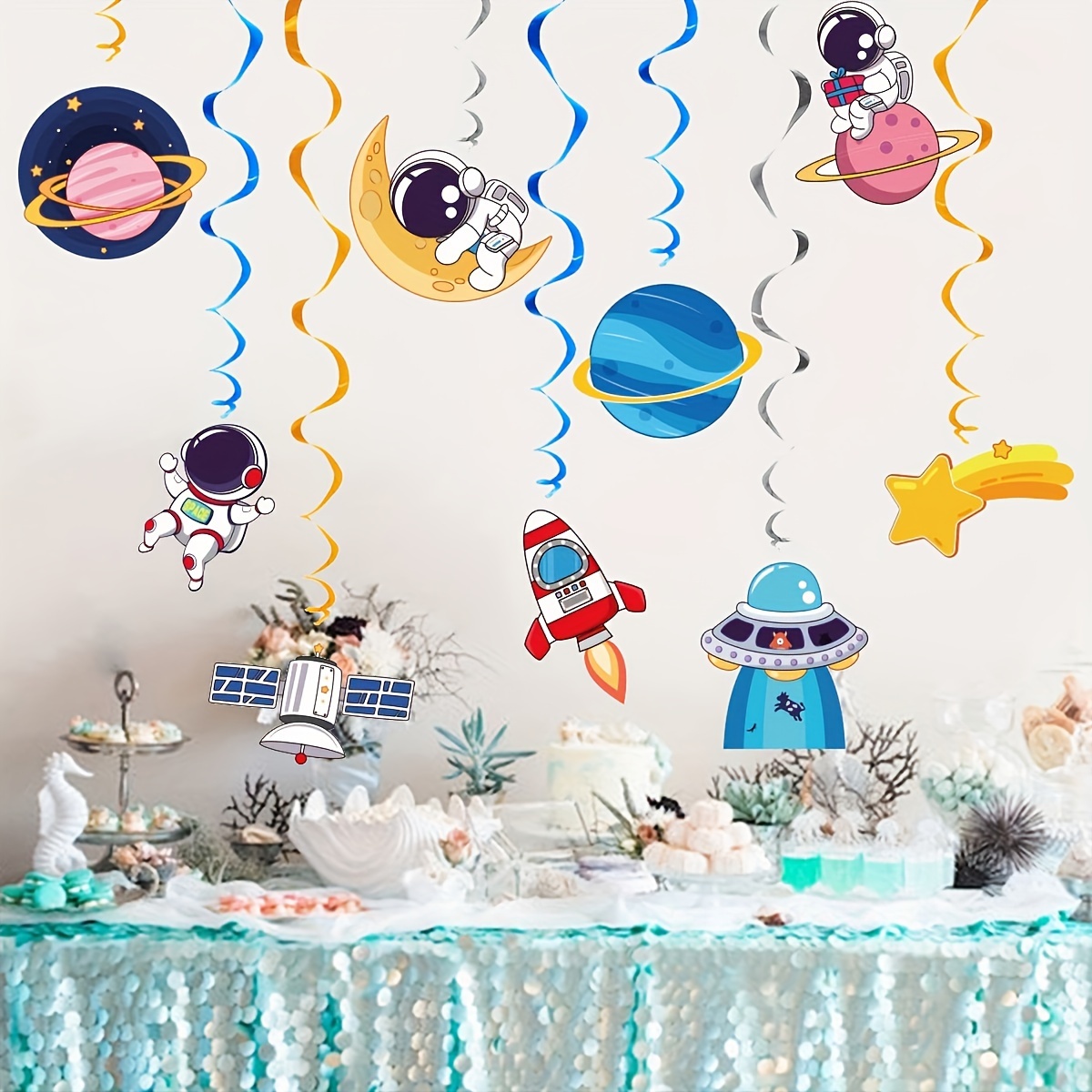 

9pcs Astronaut & Space-themed Party Decorations - Colorful Plastic/paper Swirl Hangings For Birthday Celebrations, Rocket, Planets, Stars & More!, Space Party Decorations