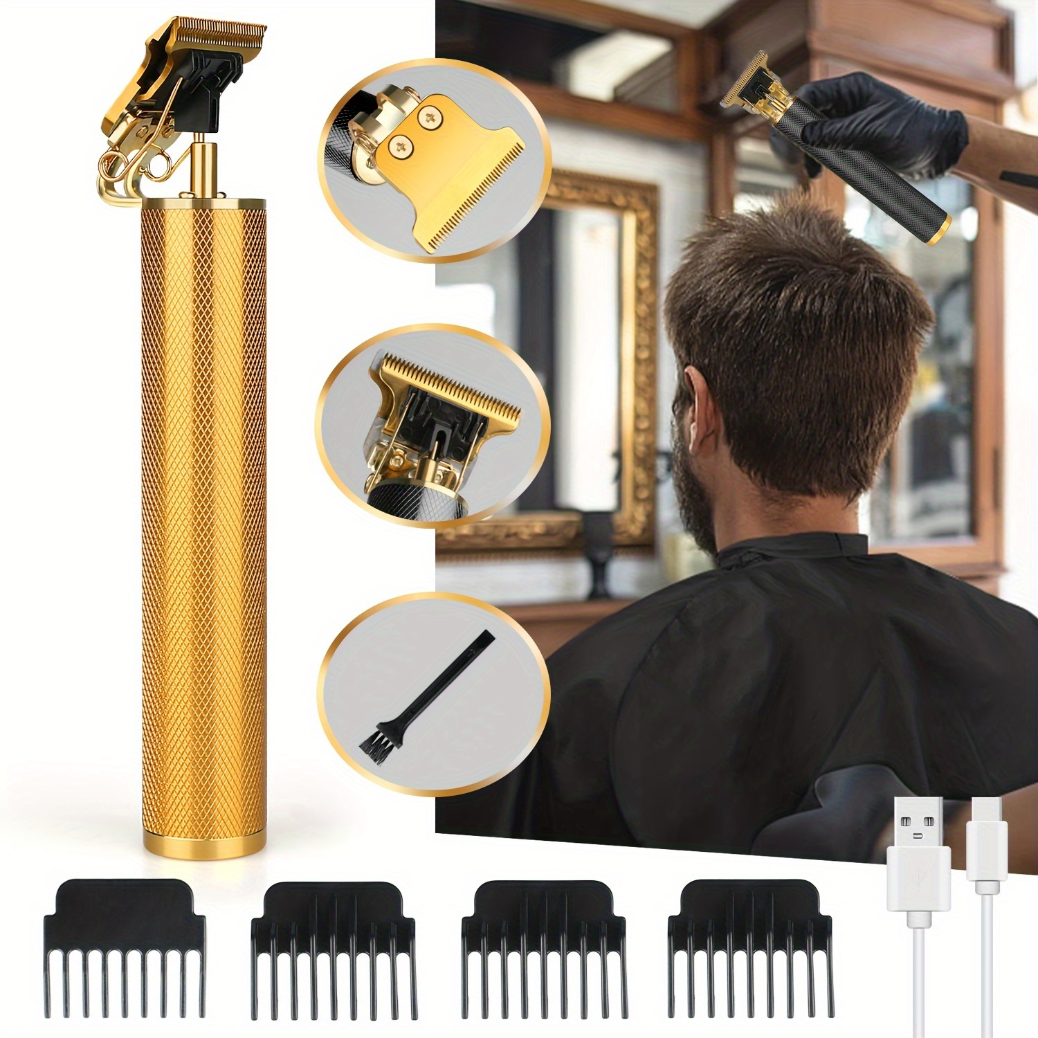 TEMU Hair Trimmer, 1pc Usb Rechargeable Hair Clipper Beard Trimmer For Men, Professional Electric Cordless Hair Barber Trimmer For Men Clipper Beard Shaver Holiday Gifts