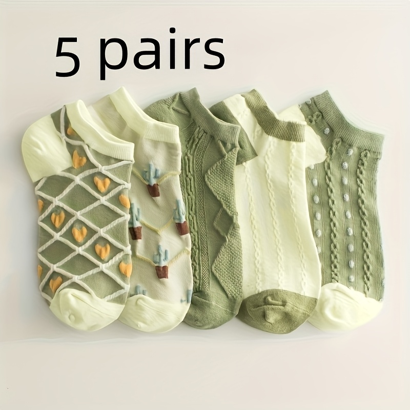 E-shop Paar 5 Damen Frühlings-/Sommer-dünne Socken, Ins-Style Japanische Atmungsaktive Socken, Süße Niedliche Low-Cut Knöchelsocken