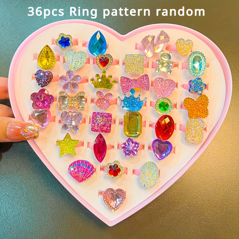 TEMU 36pcs Children's Rings, Assorted Colors, Cartoon Princess Rings, Holiday Gifts