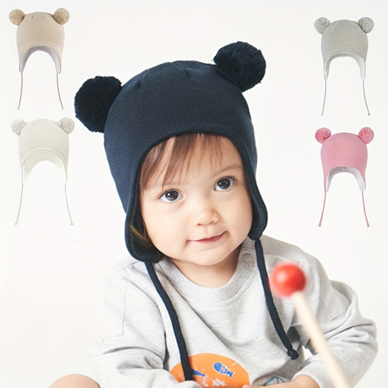 

Cotton Knit Beanie Hat For Boys, Earflap Design, Soft And Cozy, Suitable For 0-3 Years Old, Winter And Holiday