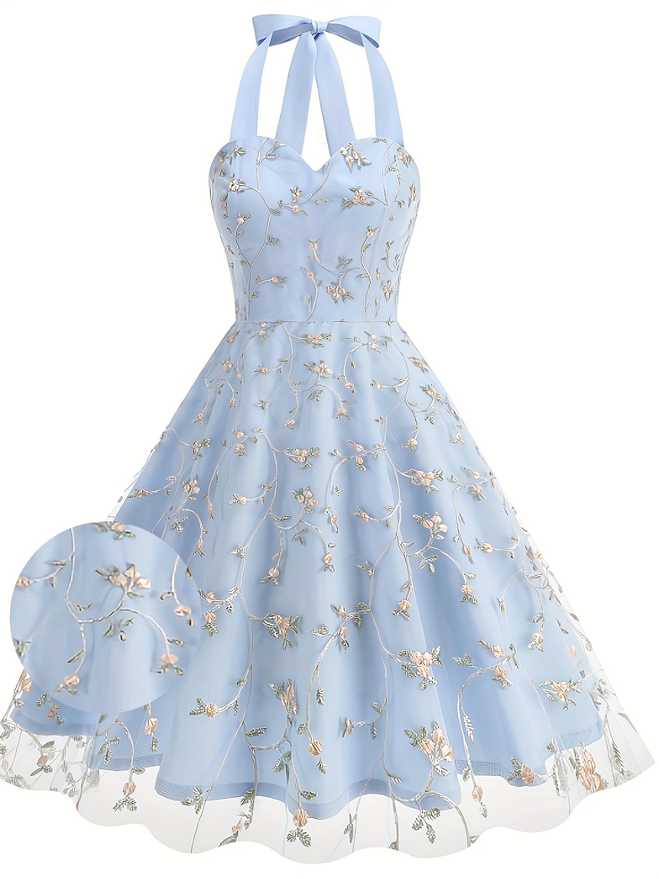 floral print halter neck sleeveless a line dress Temu Canada