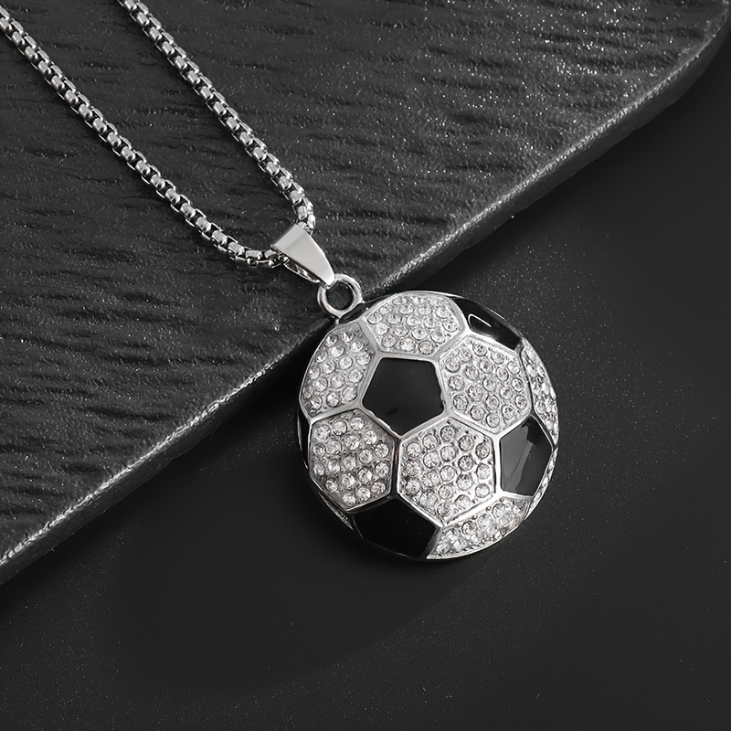 TEMU 1pc Hip-hop Sports Style Shiny Cubic Synthetic Zirconia Football Pendant Necklace For Men And Women Casual Party Fans Enthusiasts Trendy Jewelry