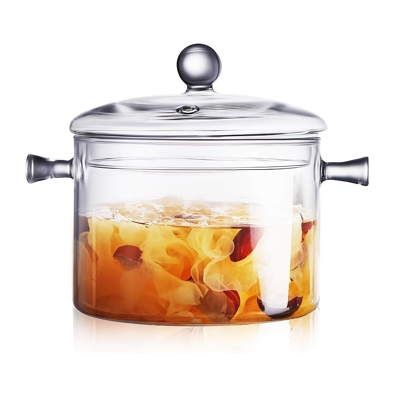 TEMU 68oz Glass Saucepan With Lid And Handle - Heat-resistant Cookware For Pasta, Soup, Milk & Food - Perfect Christmas Gift, Stainless Steel, Boiler