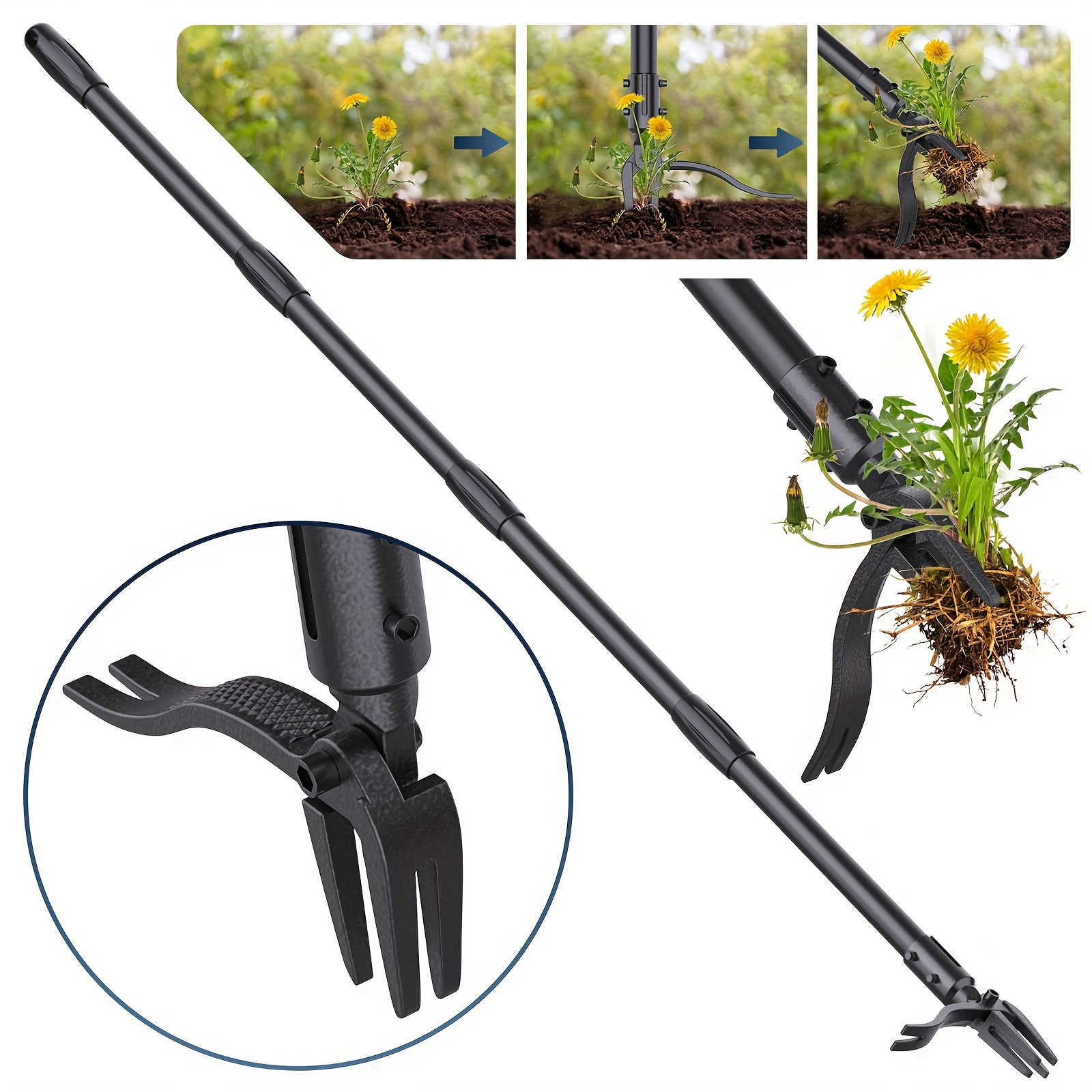 

63'' Puller Tool With Long Handle, Stand Up Puller With 4 Claw Steel Head, Root Remover Tool For Garden & Lawn Care, Garden Weeder Tool Easily Removes Weeds Without Bending Or Kneeling