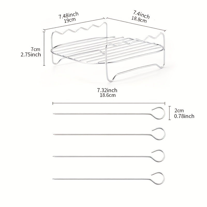 Image of Stainless Steel Air Fryer Rack Grill, Round Skewer Rack Equipped With 4 Skewers, Compatible With Most Air Fryers, Multi-functional Grill With Skewers, Kitchen Or Outdoor Supplies, Fryer Additions