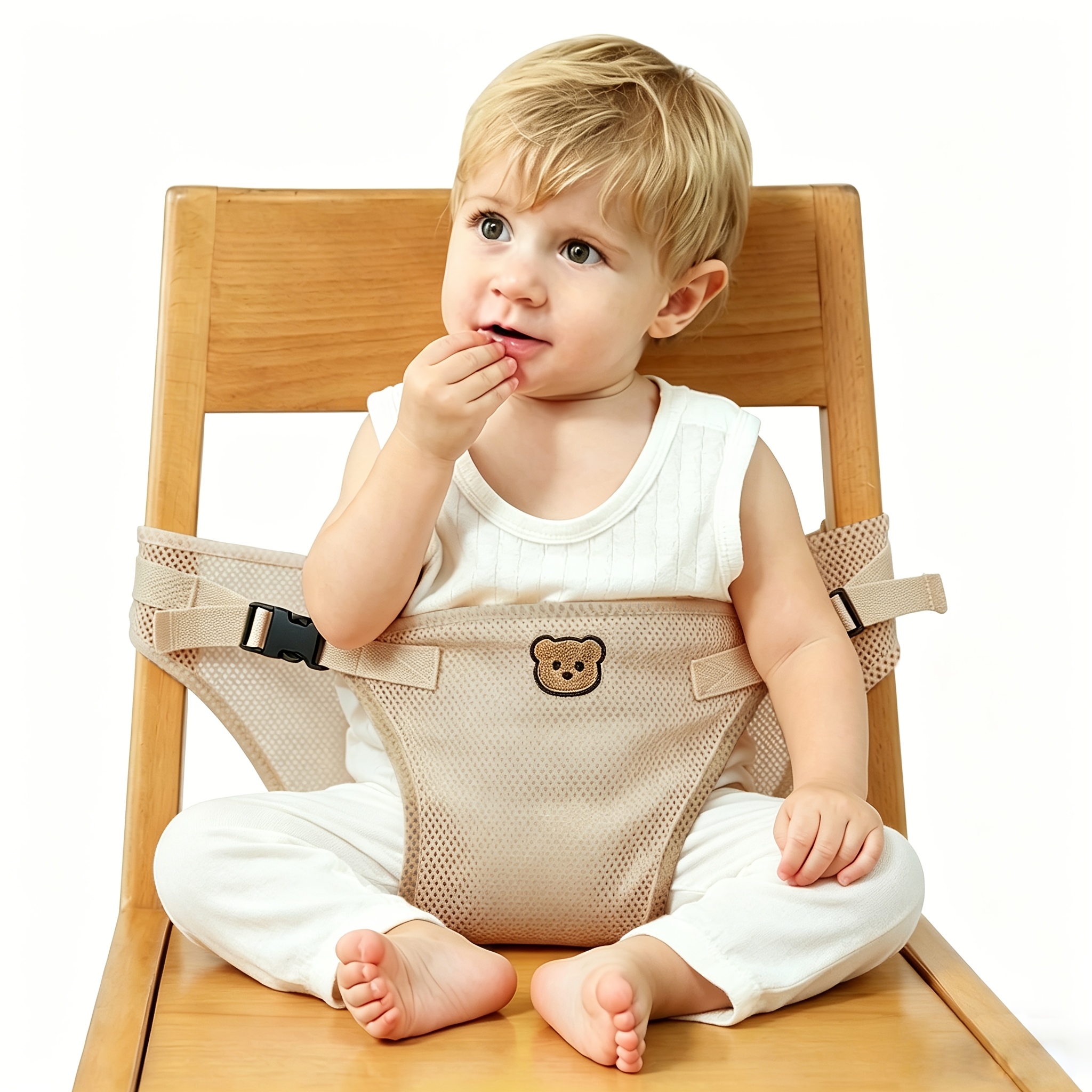 Image of 1pc Of Child High Chair Safety Strap, Mesh Breathable Adjustable Seat Harness With Cute Bear Embroidery, Portable Universal Toddler Dining Chair Safety Strap, Suitable For Home And Travel