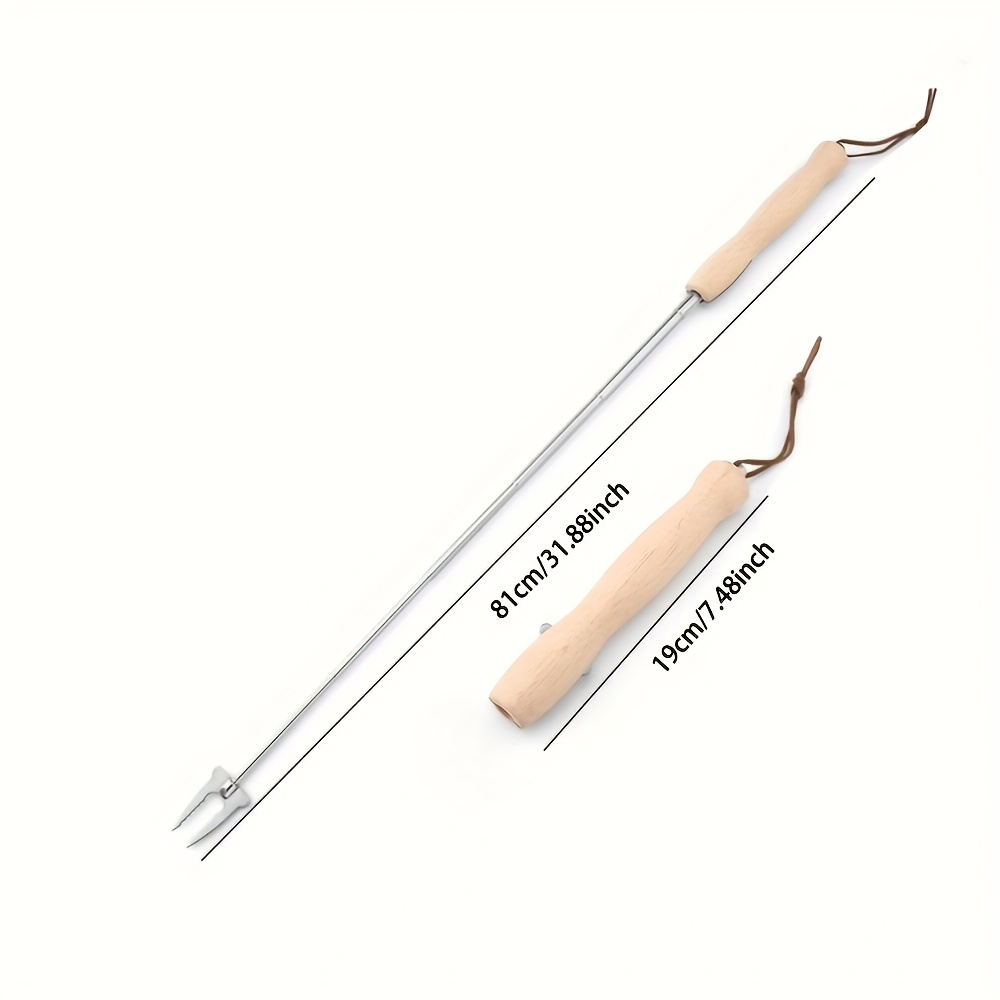 Image of 1pc Of Stainless Steel Telescopic Barbecue Fork, Portable And Foldable With A Wooden Handle, Suitable For Outdoor Camping, Lawn, And Garden Cooking