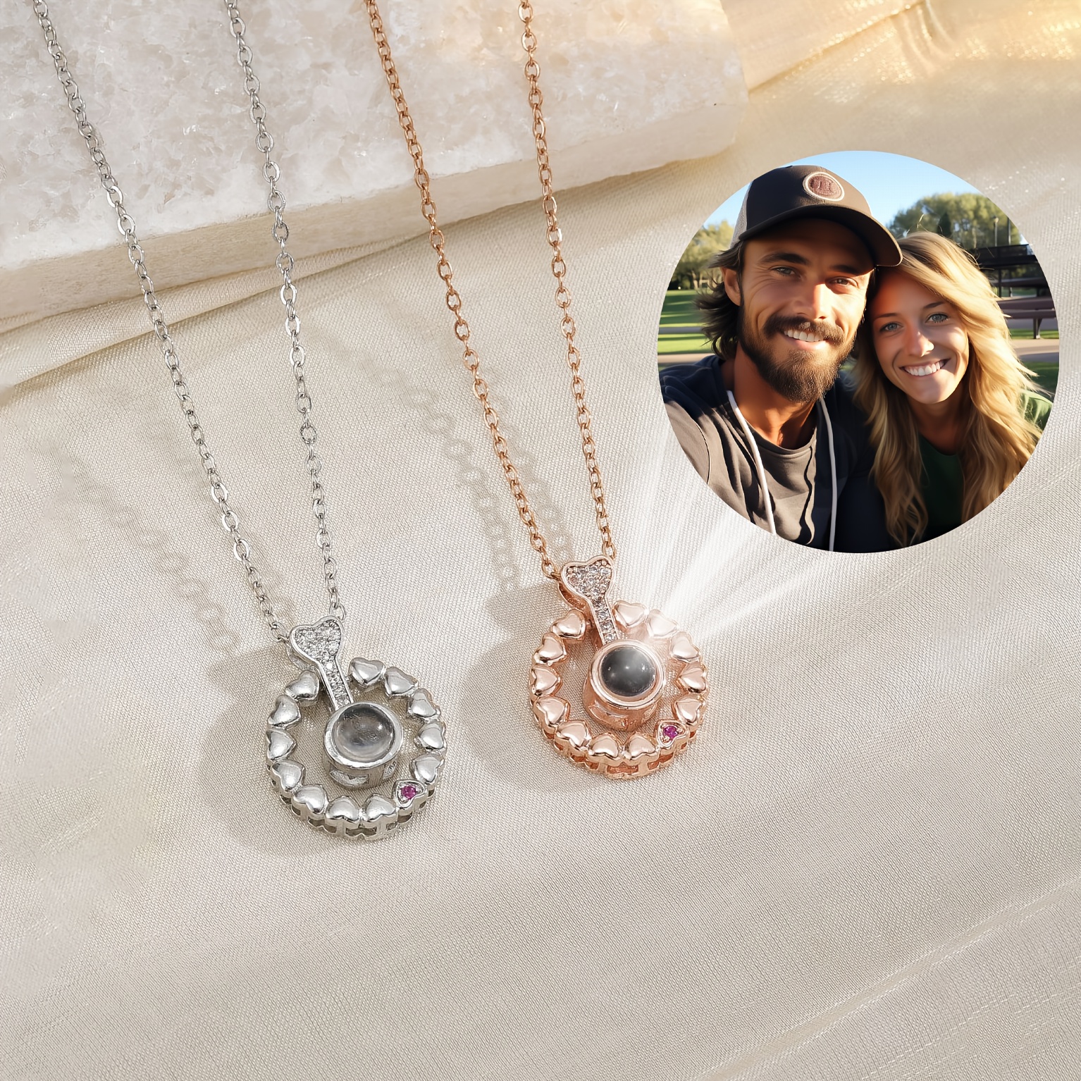 Customizable Color Photo Projection Pure Copper Heart Pendant Necklace