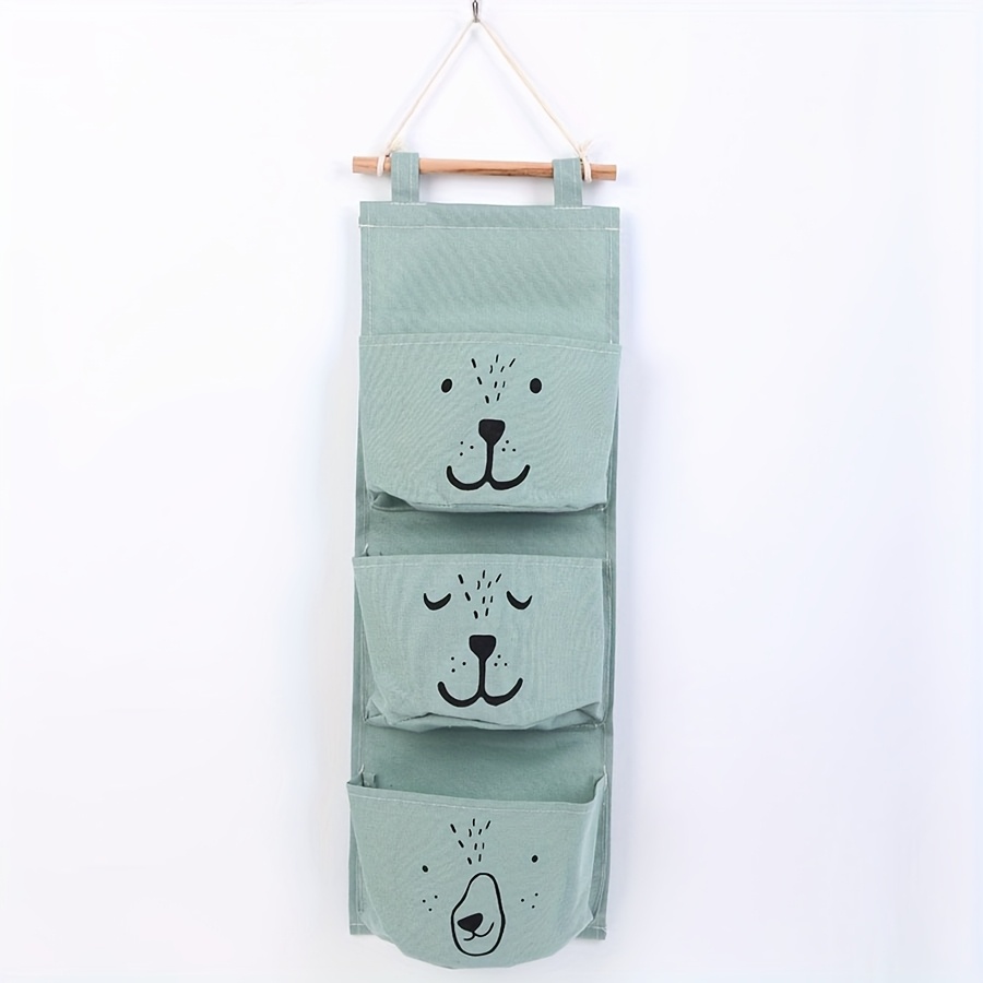 Image of Cartoon Printed 3-layer Wall Mounted Storage Bag, Bedside Wall Hanging Door, Rear Storage Bag, Clothing,, Miscellaneous Items, Easy Classification Storage, Home Dormitory Storage