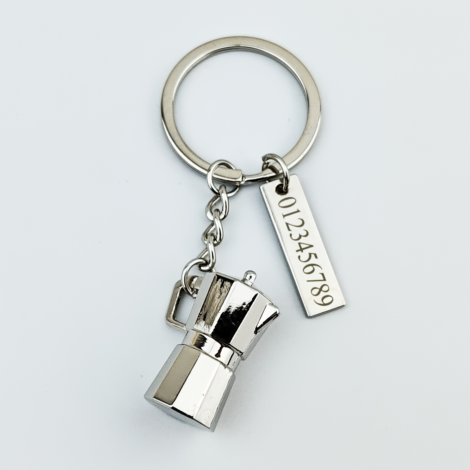 TEMU 1pc Custom Name And Phone Number Coffee Series Pot Shaped Keychain, Alloy Creative Personalized Anti-loss Car Keychain Accessory, Gift Keychain