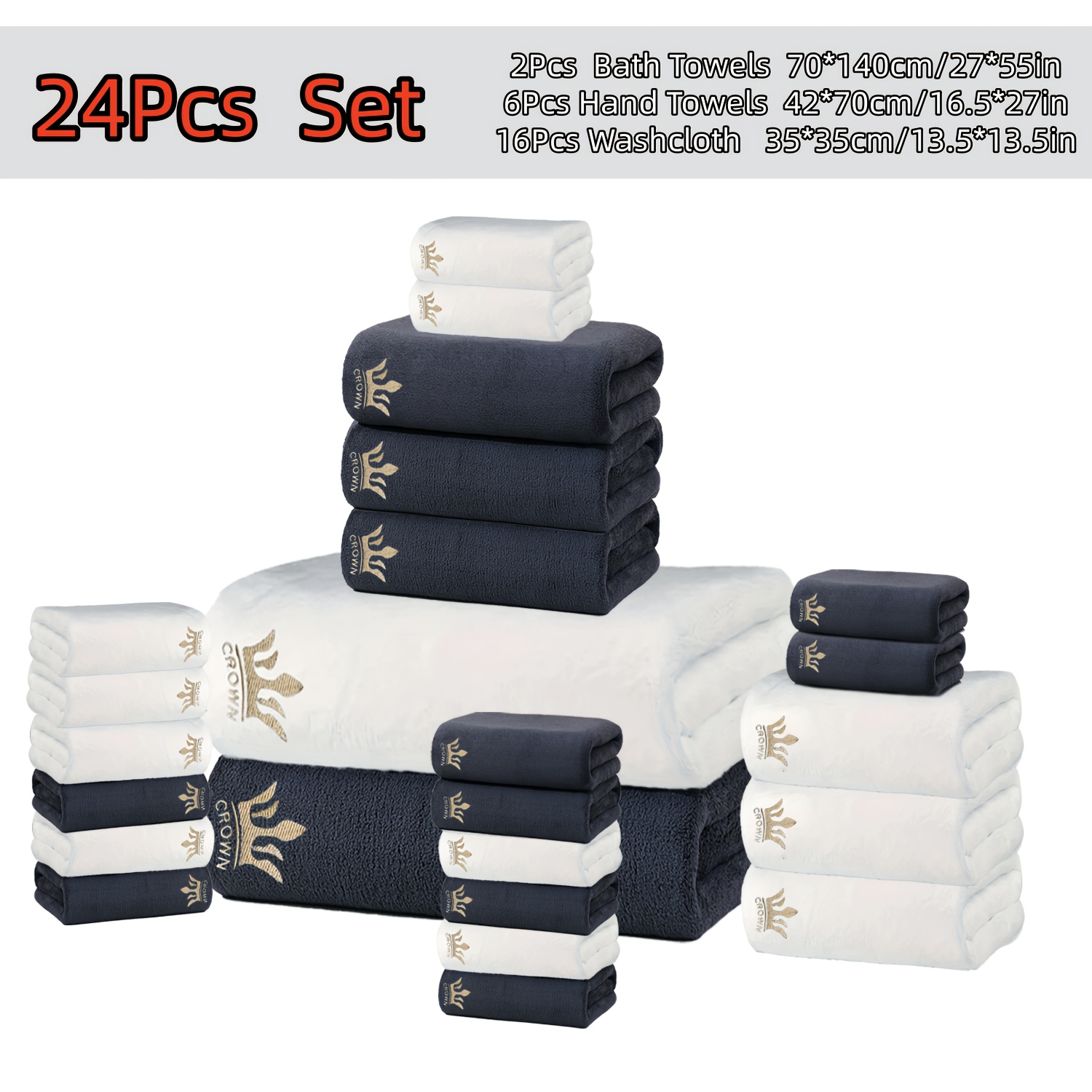 24pcs Ultra Soft Bath Towel Set, Coral Fleece Towel Bath Towel Washcloth Set