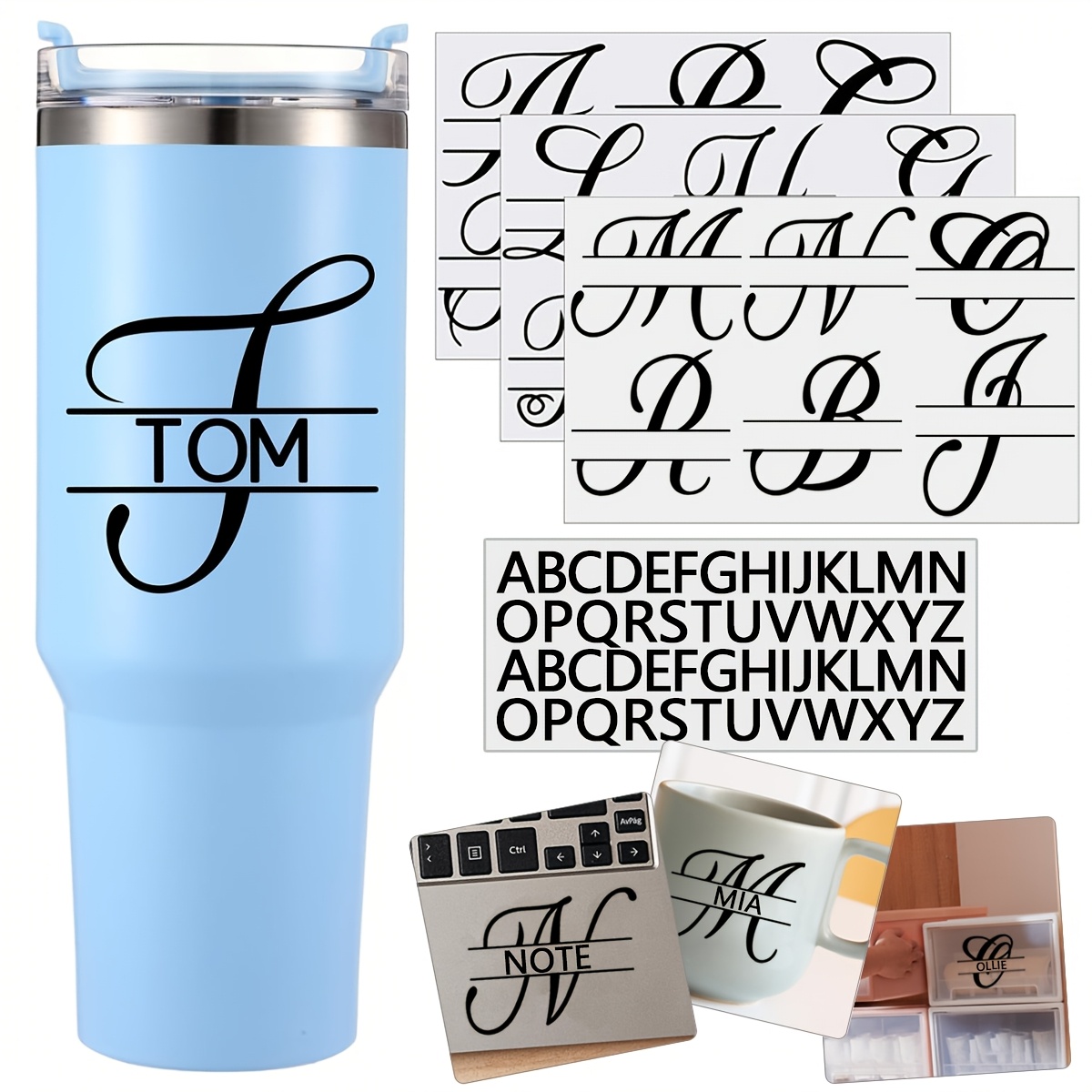 

Uv Dtf Monogram Name Stickers For Water Bottles, 4 Sheets - Diy Cup Wrap Decals, Initial Pvc Stickers For Tumblers, Mugs, Christmas Crafts