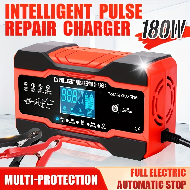 

12v 10a/24v 5a Full Automatic Car Battery Charger 7-stage Smart Fast Charging Pulse Repair For Agm Gel Wet Lead Acid Lcd Display