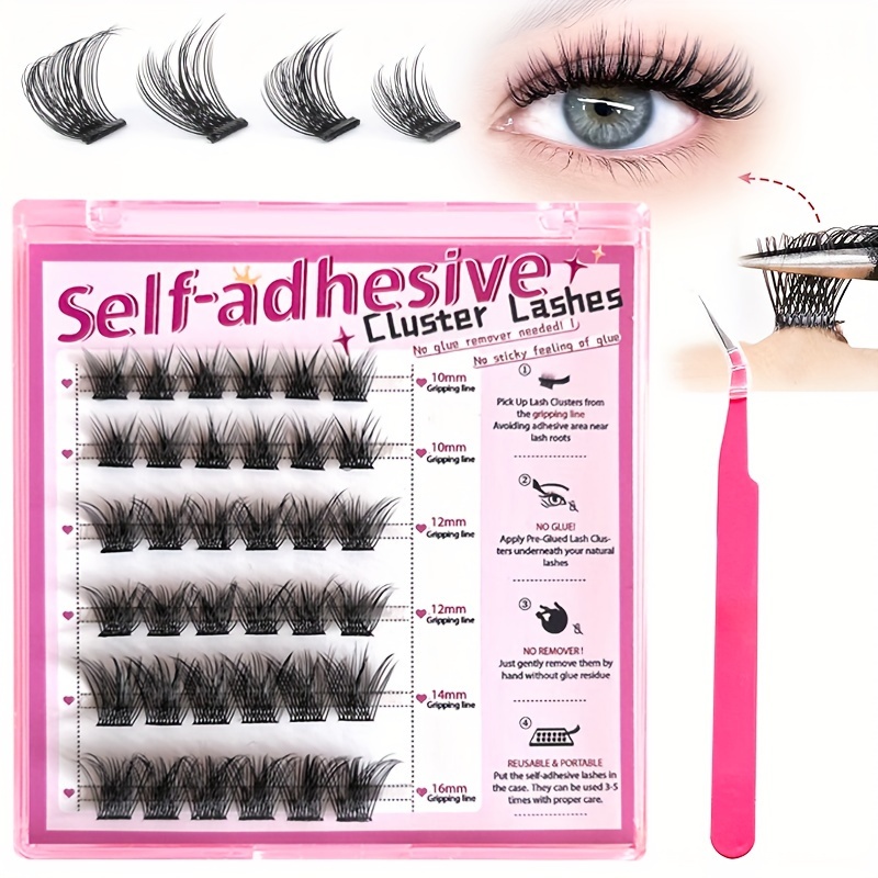 

Self Adhesive Lash Clusters Kit D+ Press-on No Glue Needed Diy Lash Extension Reusable Cluster Lashes Fuss Free No Sticky Residue Self Application At Home (10-16mm Mixed)