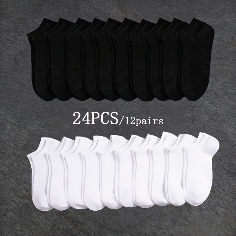 Image of 12 Pairs (24pcs) Of Unisex Short Socks For Spring And Summer, Solid Color Low-cut Ankle Socks, Suitable For Daily Wear