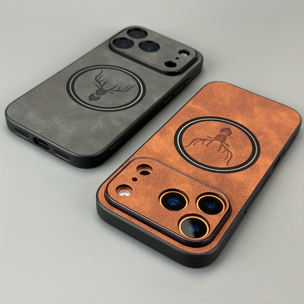 luxury retro   sheepskin   leather magnetic wireless charging case suitable for iphone 17 pro   16 15 14 13 pro   17  soft bumper deer head pattern shockproof cover Product details 7
