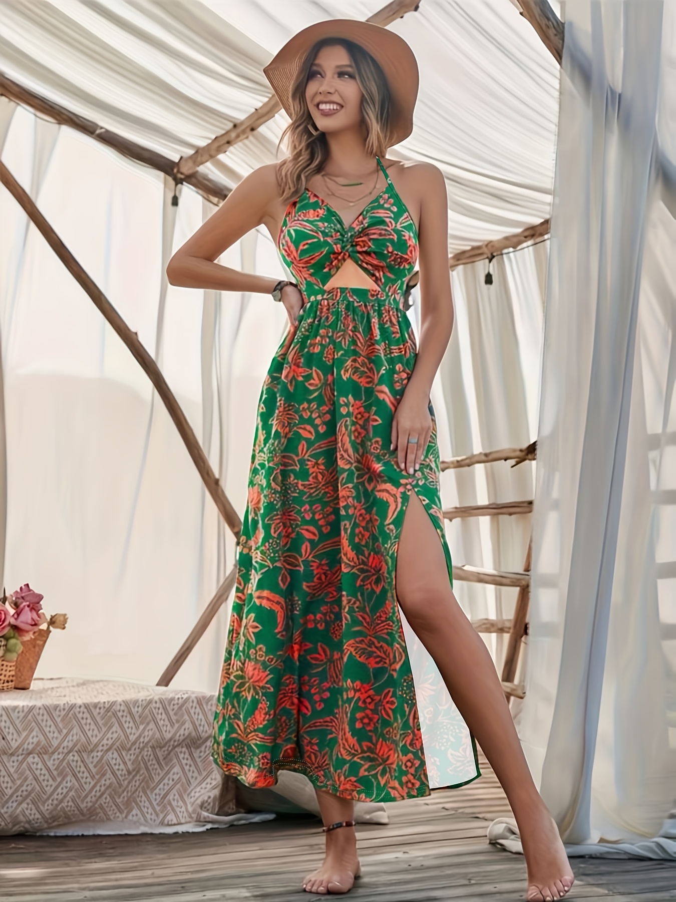 ワンピース herlipto Floral Cut-Out Long Dress Herlipto Floral Cut-Out Long Dress S - メルカリ