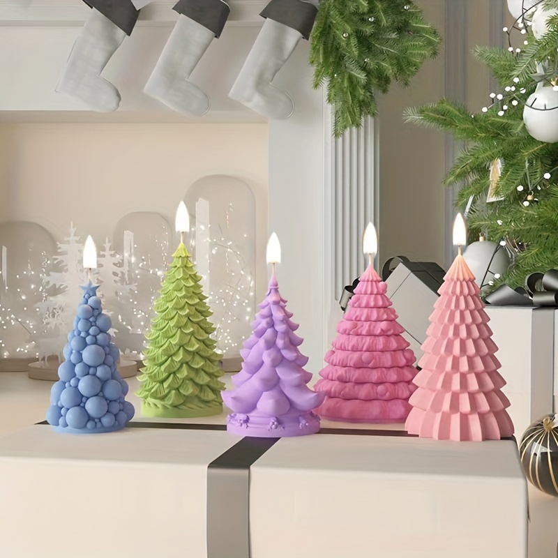 

Christmas Silicone Candle Molds Set - Irregular Handmade Aromatherapy Wax Casting Molds For Plaster Ornaments & Diy Crafts - Festive Tree & Cone Shapes - Holiday Decor Silicone Mold Collection