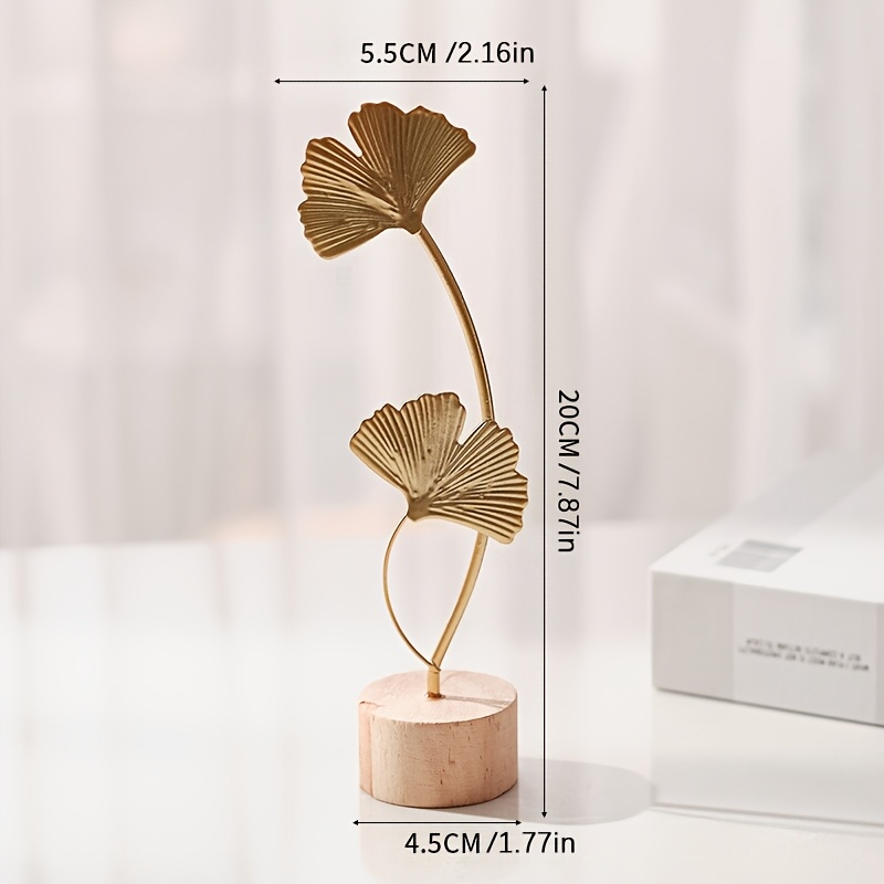 TEMU 1pc Golden Nordic Luxury Iron Craft, Living Room Entrance Cabinet Decor, Iron Ginkgo Leaf Ornament, Double Turtleback Leaf Ornament, Snowflake