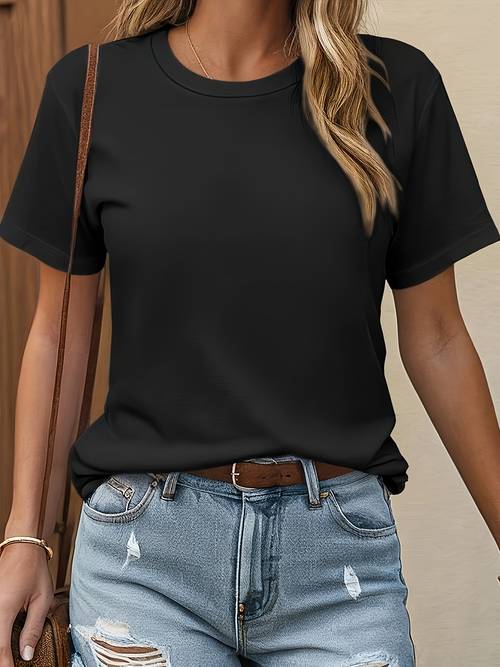 womens soft and stretchy casual t shirt with a round neck and short sleeves comfortable for machine washable regular fit design cute round neckline durable fabric t shirt